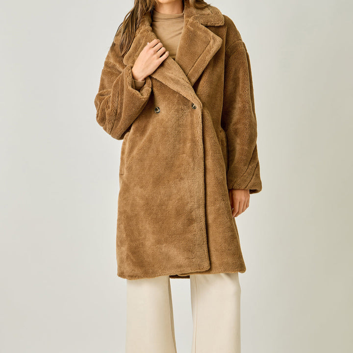 Double Breast Faux Fur Coat