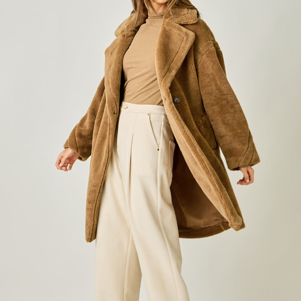 Double Breast Faux Fur Coat
