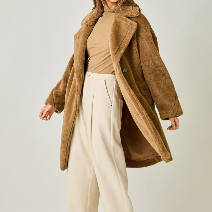 Double Breast Faux Fur Coat