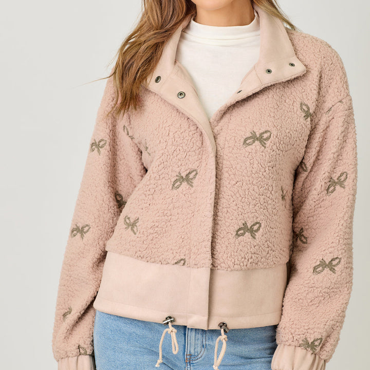 Bow Embroidery Mixed Jacket