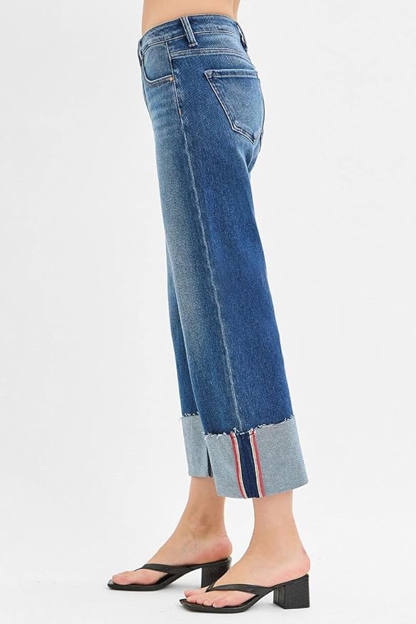 Mid Rise-Crop Wide-Cuffed Jeans
