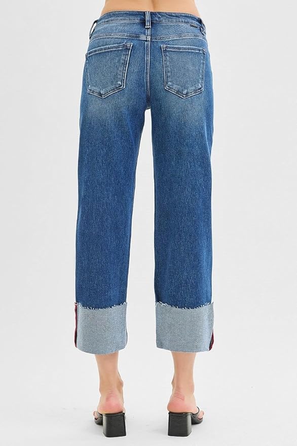 Mid Rise-Crop Wide-Cuffed Jeans