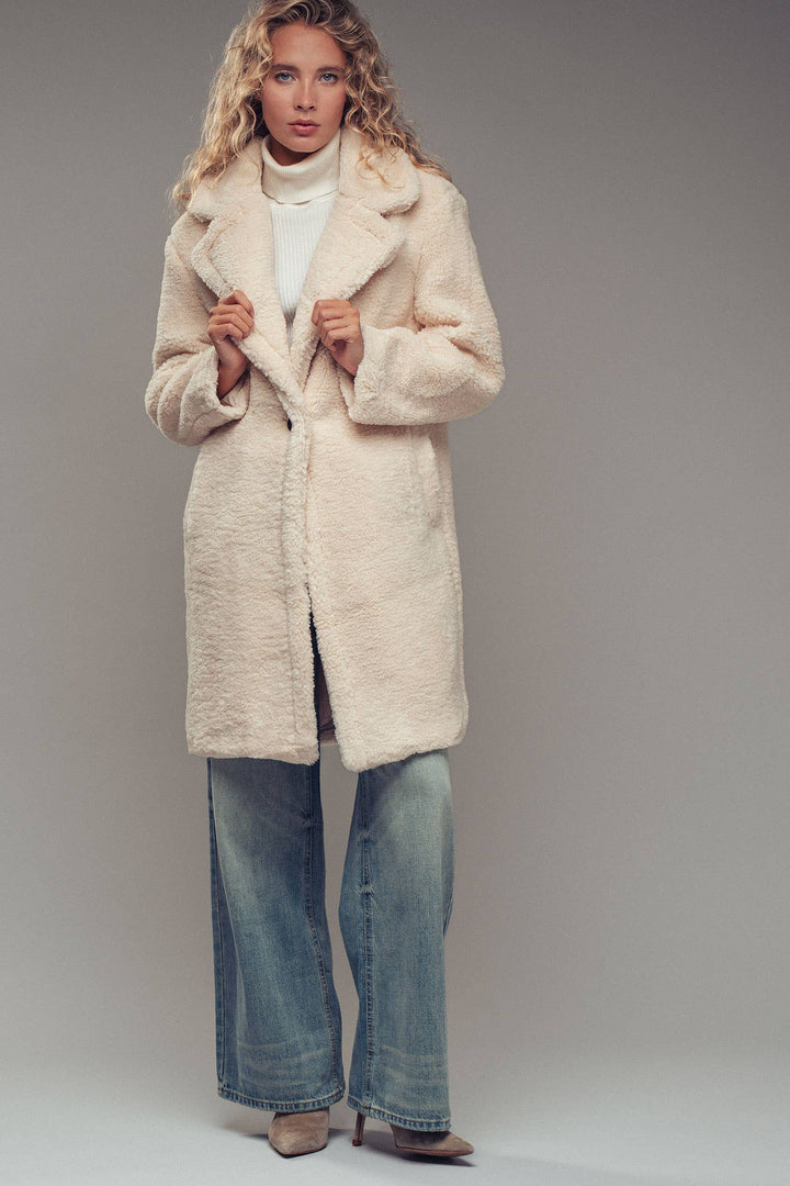 Cozy Longline Notched Lapel Teddy Coat