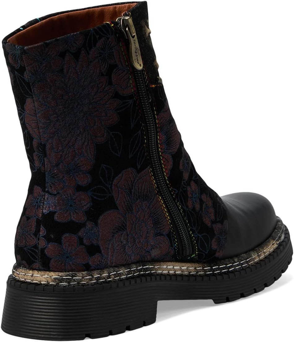 Spring Footwear Avrilrose ankle boot in navy multi floral pattern with side zipper