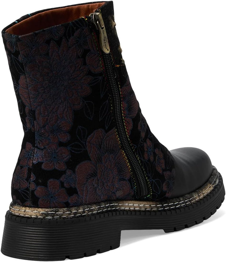 Spring Footwear Avrilrose ankle boot in navy multi floral pattern with side zipper