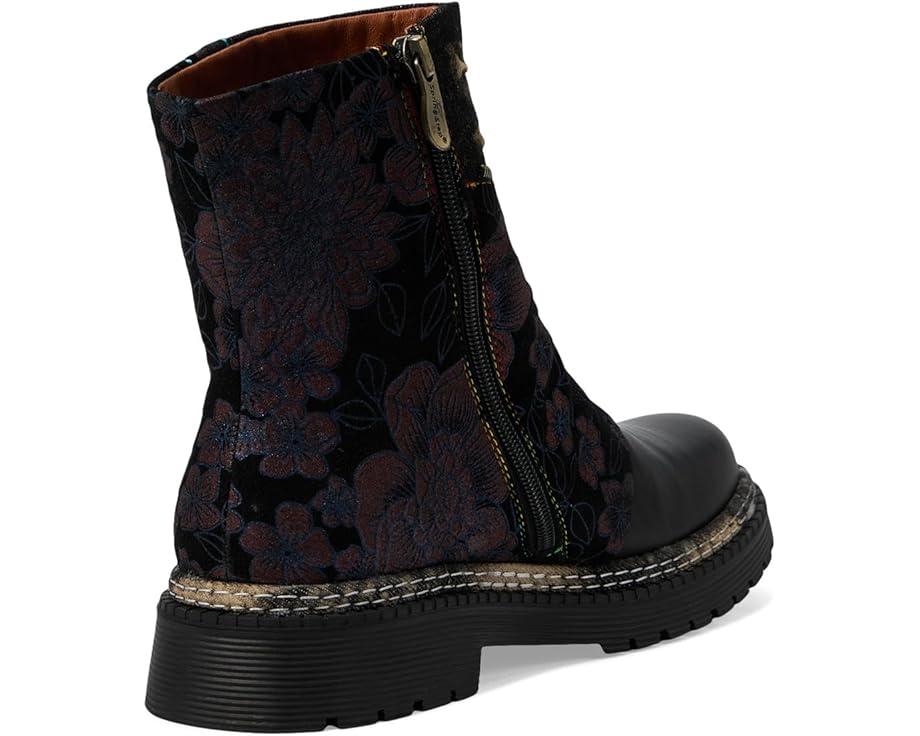 Spring Footwear Avrilrose boots in navy multi floral pattern with side zipper