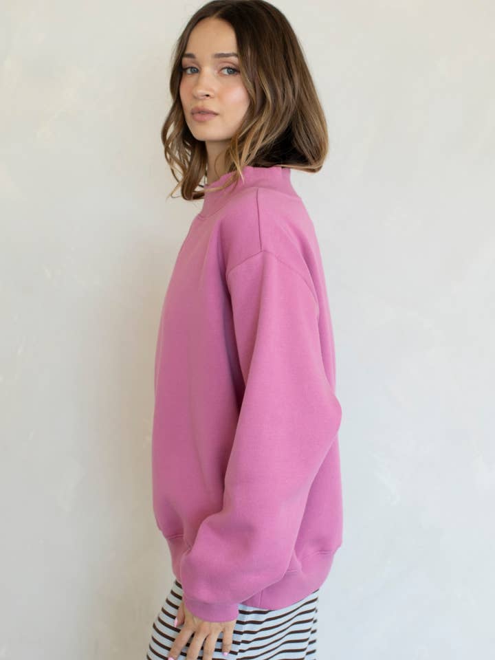 Fleece Wide Neck Sweater - Rose
