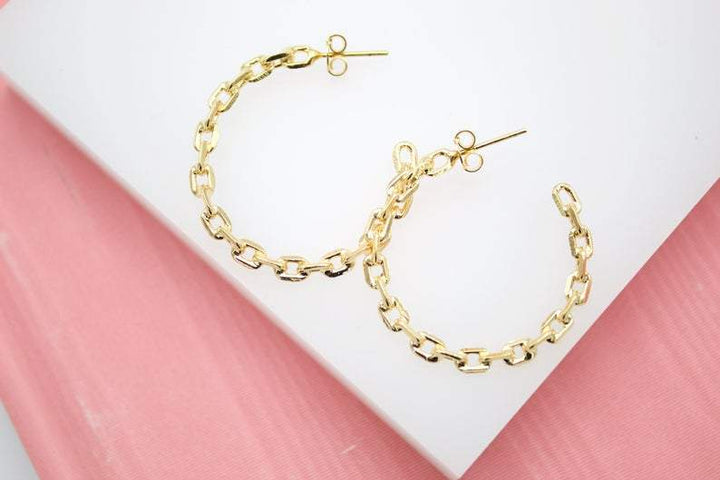 18K Gold Filled Paper Clip Open Hoop Earrings