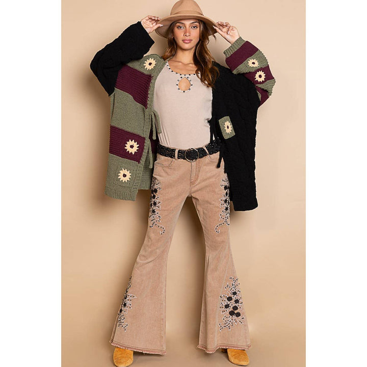 Color Block Striped Tie Cardigan