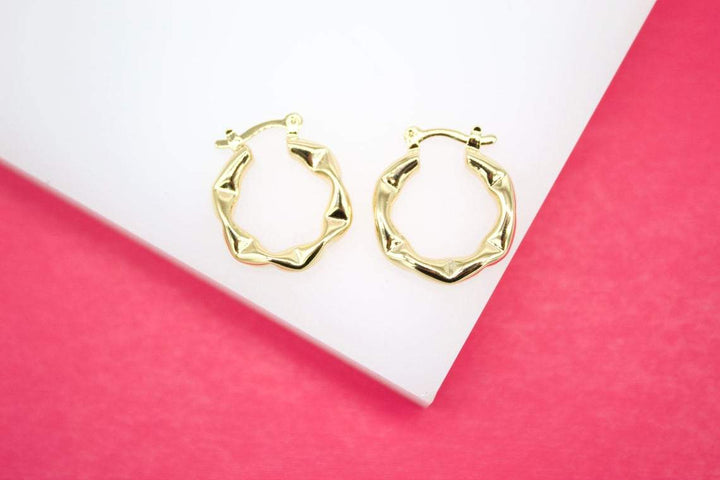 18K Gold Filled Thick Dented Style Hoops Lever Back Earrings