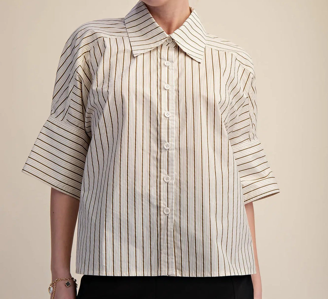 Oversized Collar Neck Stripe Shirt