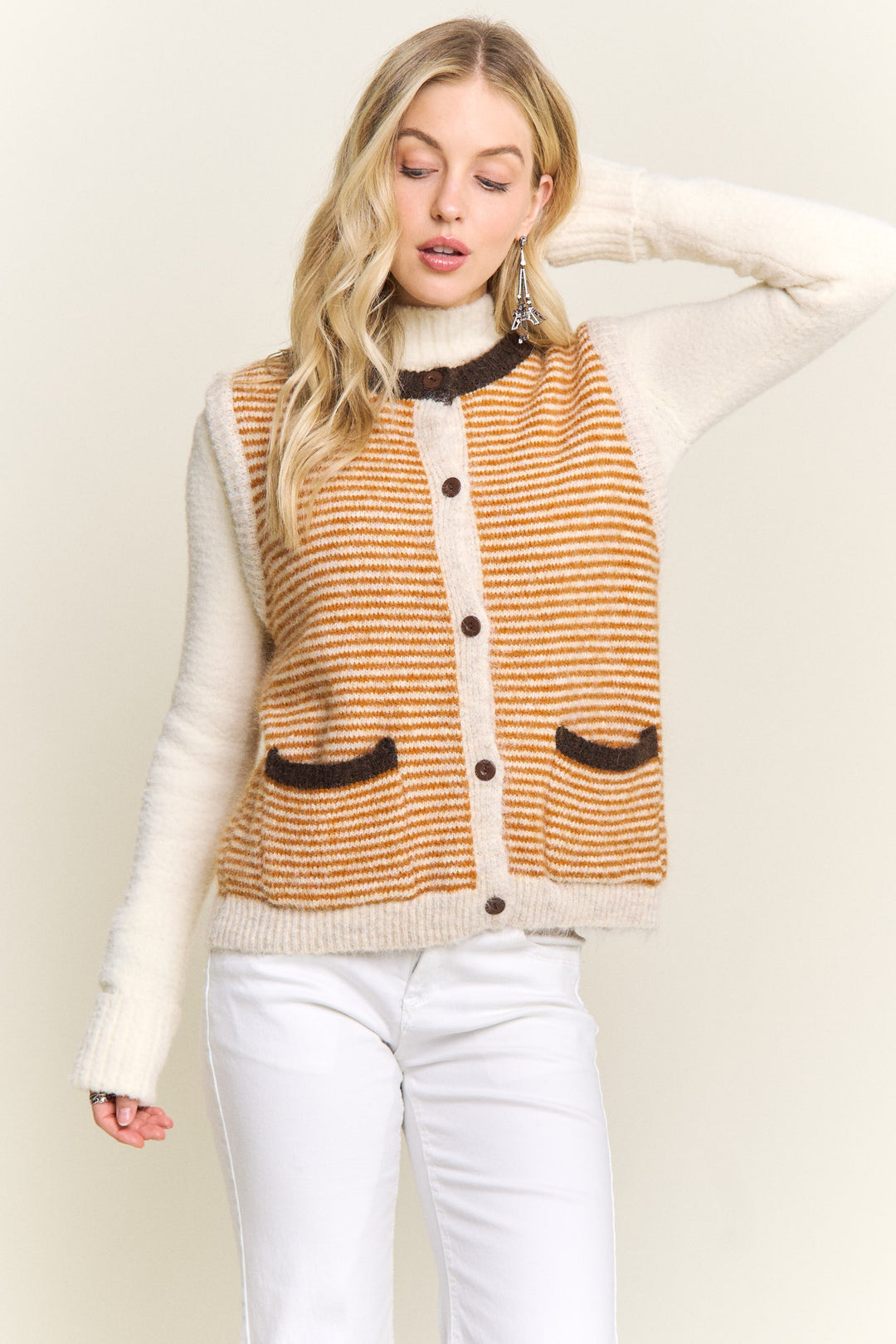 Textured Button Down Front Sweater Vest