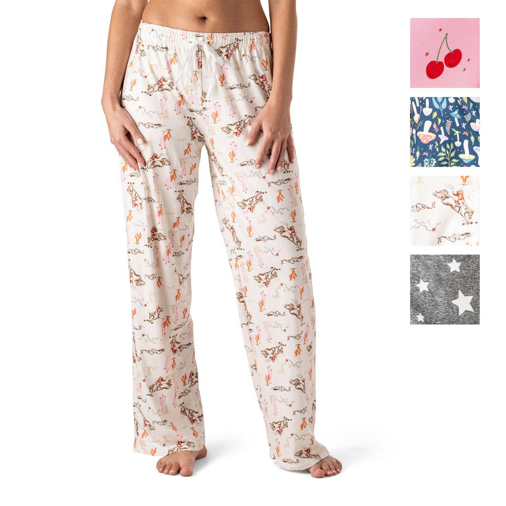 Hello Mello Down to Earth pajama pants in cream with brown orange floral pattern
