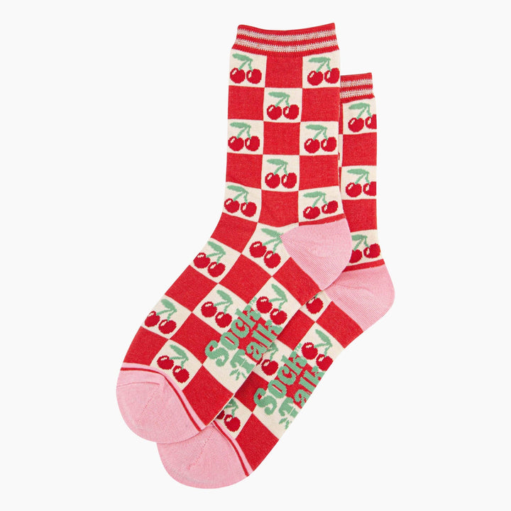Cherry Checkerboard Bamboo Socks in Red/Cream
