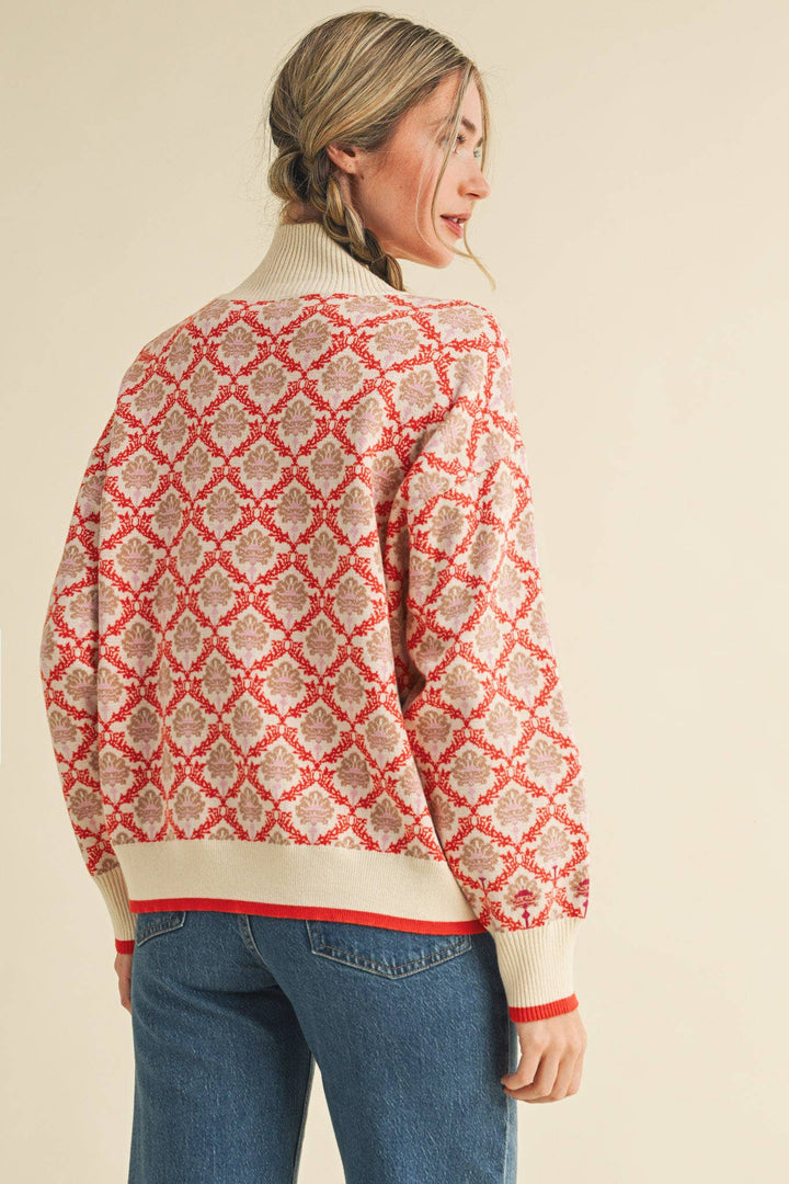 Floral Mock Neck ½ Pullover