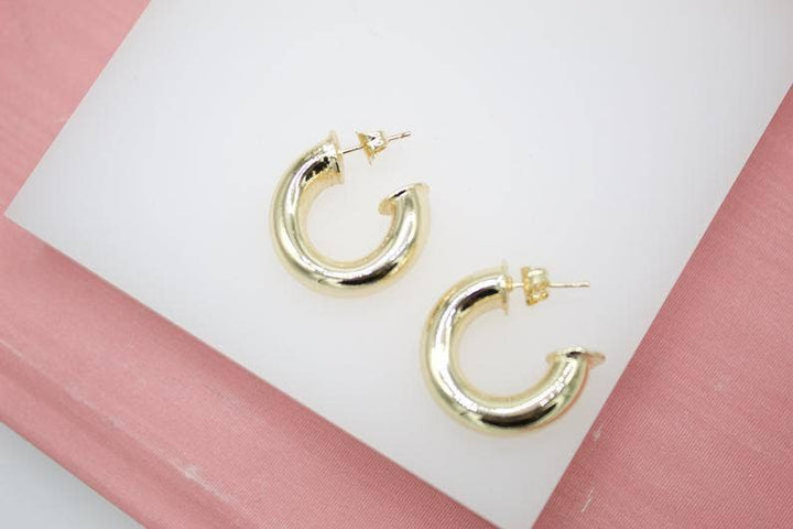 18K Gold Filled Chunky Thick Open Hoop Stud Hoops