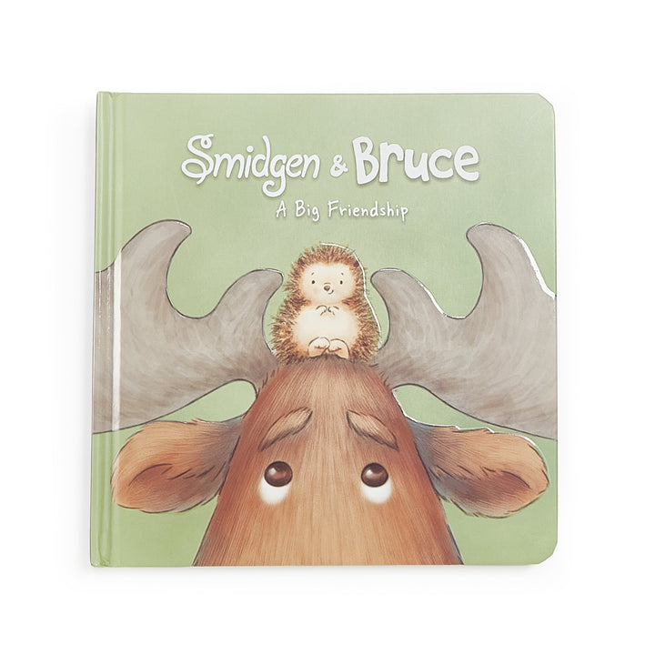 Smidgen and Bruce A Big Friendship board book featuring a moose with a hedgehog on its head