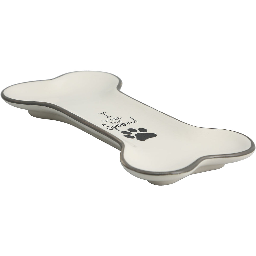 Pavilion bone-colored dog bone shaped spoon rest with paw print design