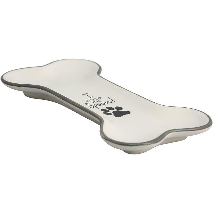 Pavilion bone-colored dog bone shaped spoon rest with paw print design