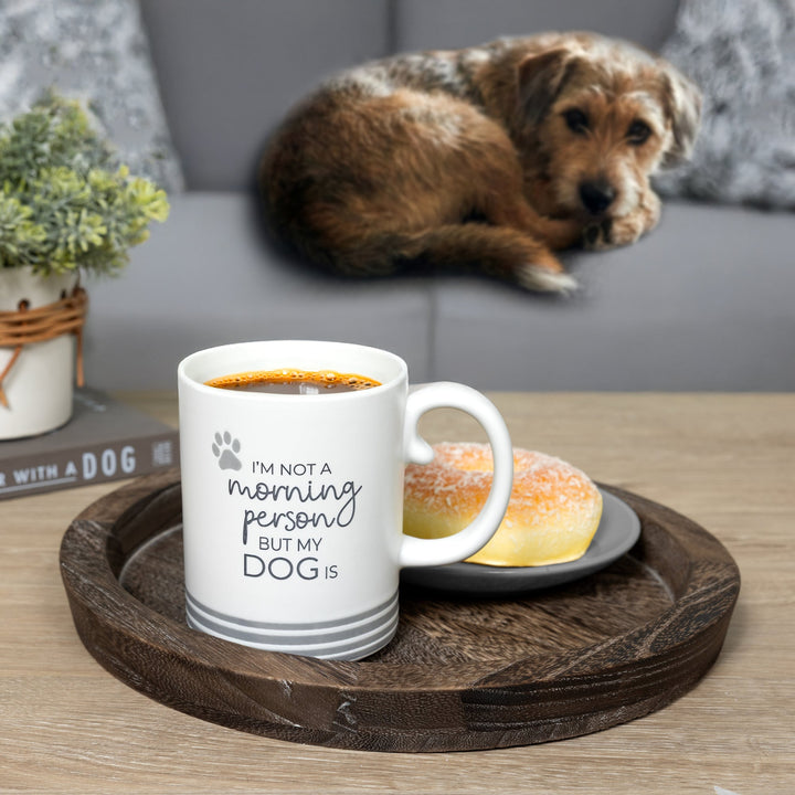 White 15oz mug with 'I'm not a morning person but my dog is' text and paw print
