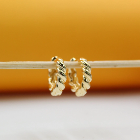 18K Gold Filled Croissant Twist Hoops Earrings
