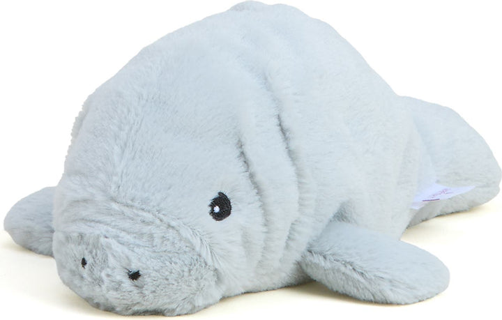Warmies Junior plush manatee stuffed animal in light gray color on white background