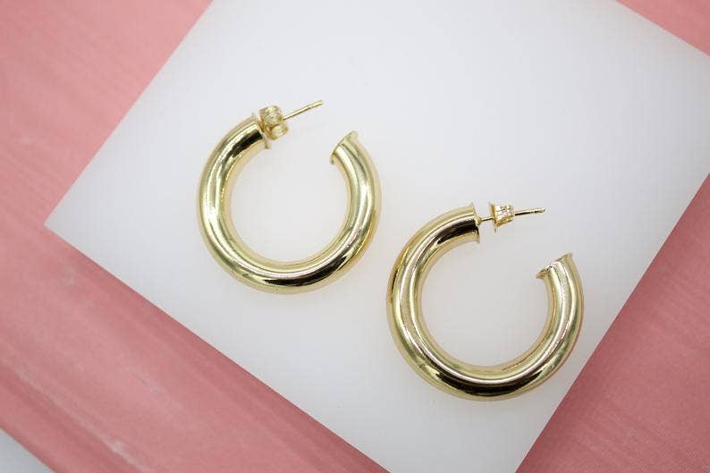 18K Gold Filled Chunky Thick Open Hoop Stud Hoops