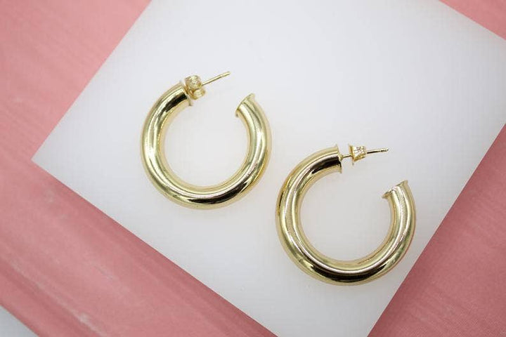 18K Gold Filled Chunky Thick Open Hoop Stud Hoops