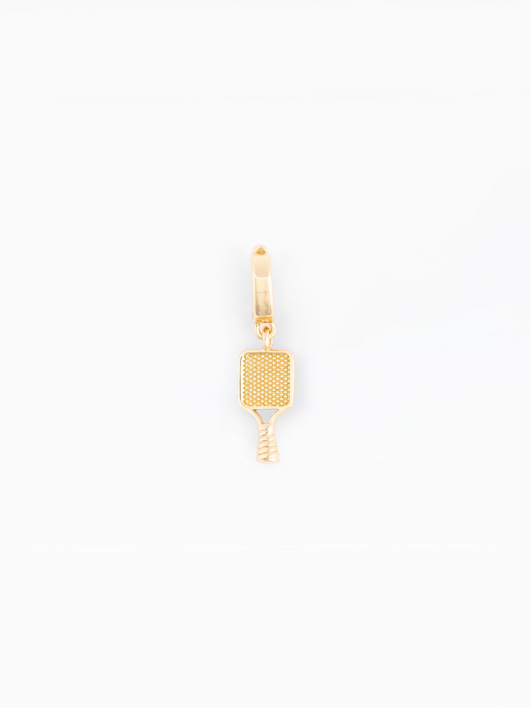Michelle McDowell Sophie gold pickleball paddle charm earring on small huggie hoop