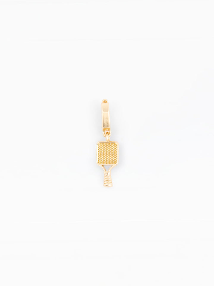 Michelle McDowell Sophie gold pickleball paddle charm earring on small huggie hoop