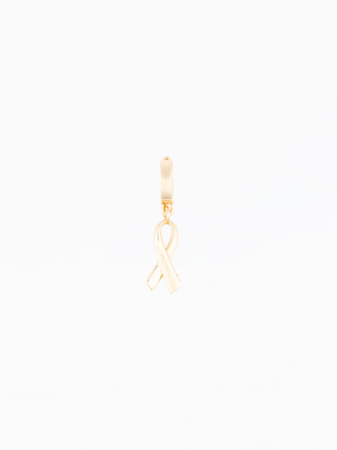 Michelle McDowell Charm Sophie gold awareness ribbon pendant on small huggie hoop earring