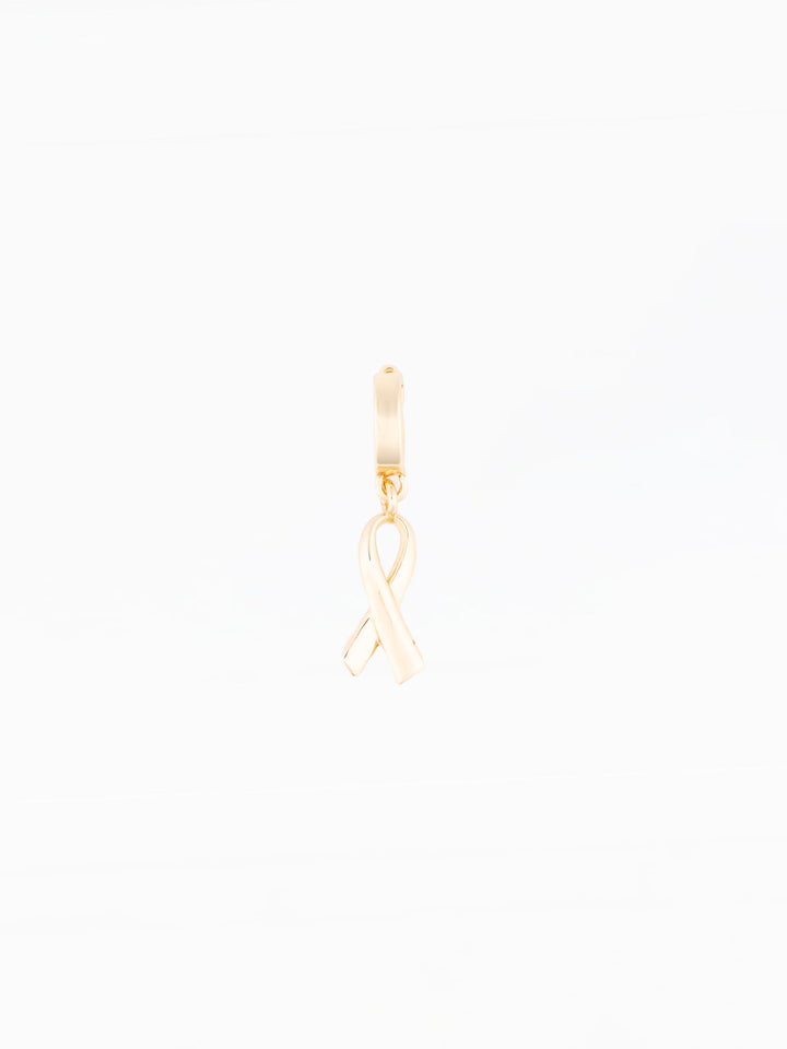 Michelle McDowell Charm Sophie gold awareness ribbon pendant on small huggie hoop earring