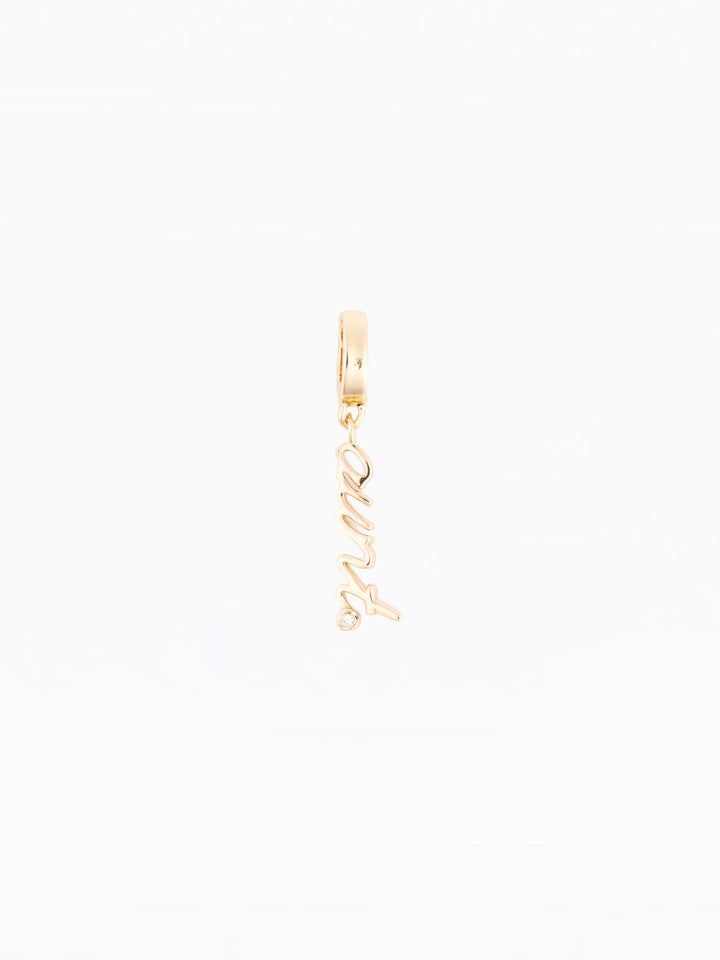 Michelle McDowell Charm Sophie gold cursive 'aunt' pendant charm with diamond accent
