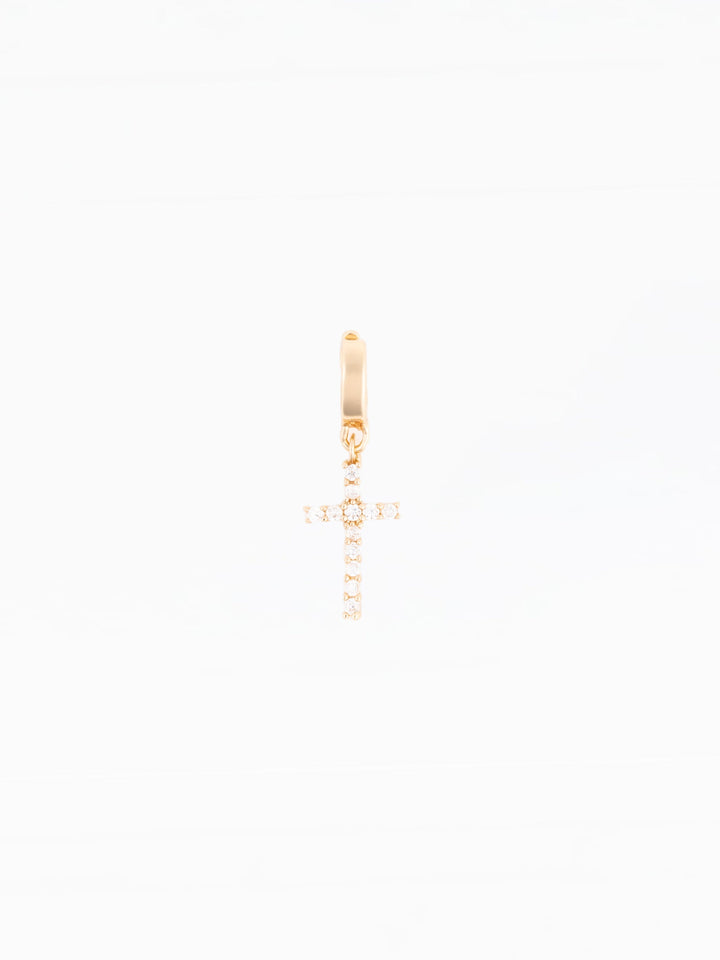 Michelle McDowell Charm Sophie gold hoop earring with crystal sparkly cross pendant charm