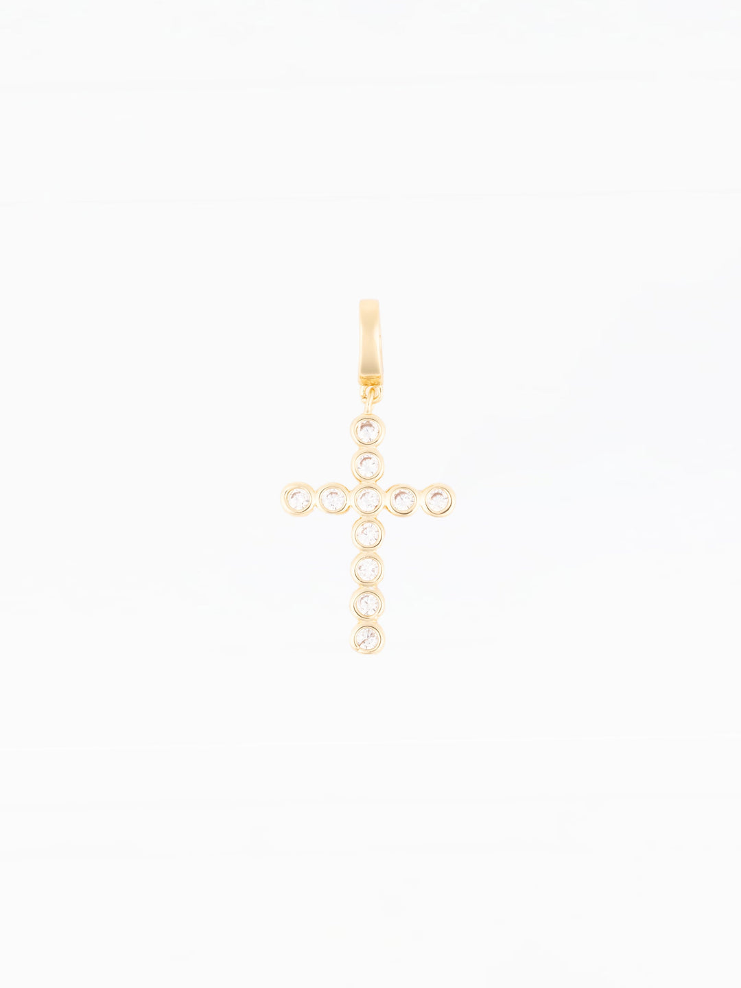 Michelle McDowell Sophie charm gold cross pendant with clear circle bezel-set stones