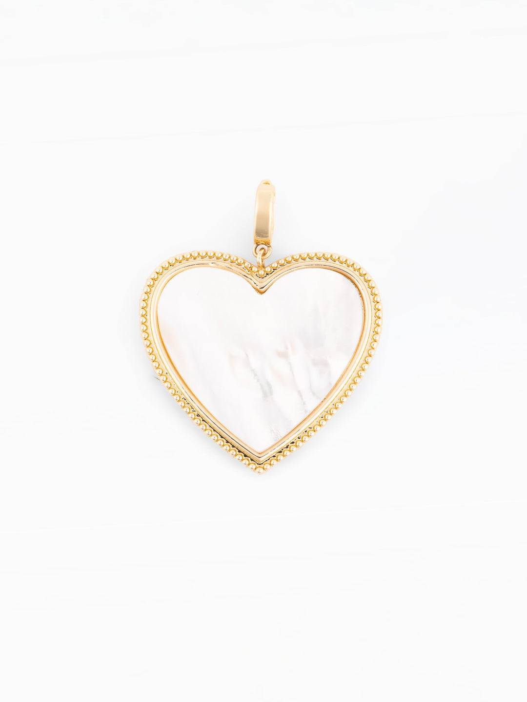 Michelle McDowell Charm Sophie heart pendant with pearl mother-of-pearl center and gold beaded border