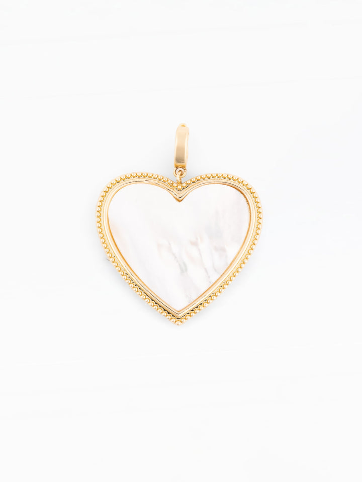 Michelle McDowell Charm Sophie heart pendant with mother of pearl inlay and gold beaded border