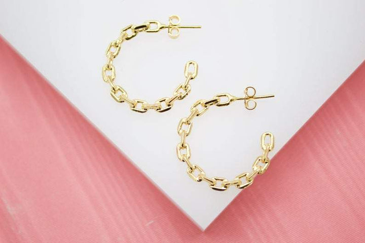 18K Gold Filled Paper Clip Open Hoop Earrings