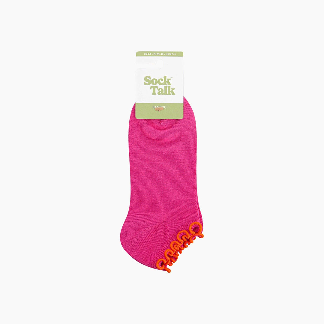 Pink bamboo ankle socks with orange frilly trim by Sock Talk