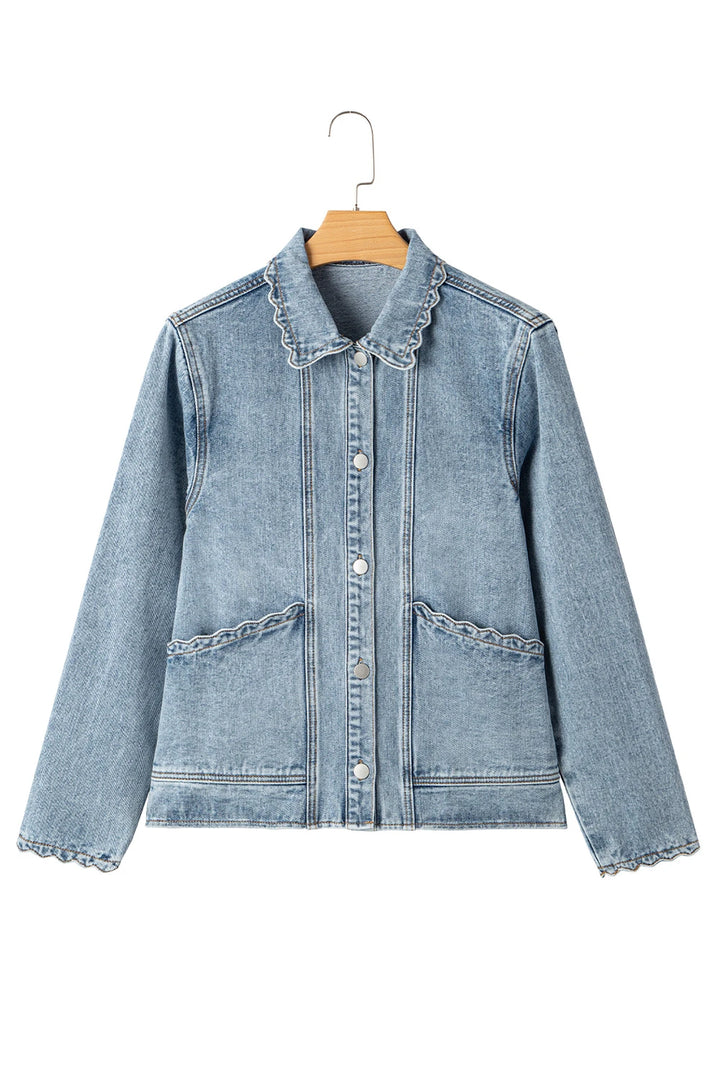 Scallop Trim Denim Jacket with Patched Pockets