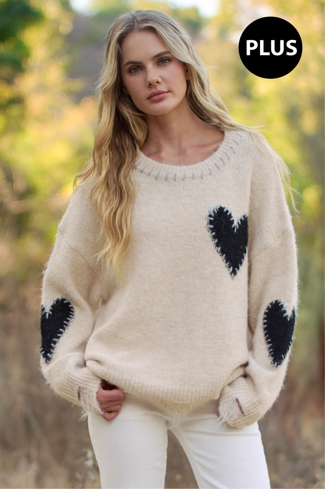 Long Sleeve Heart Patch Knit Sweater