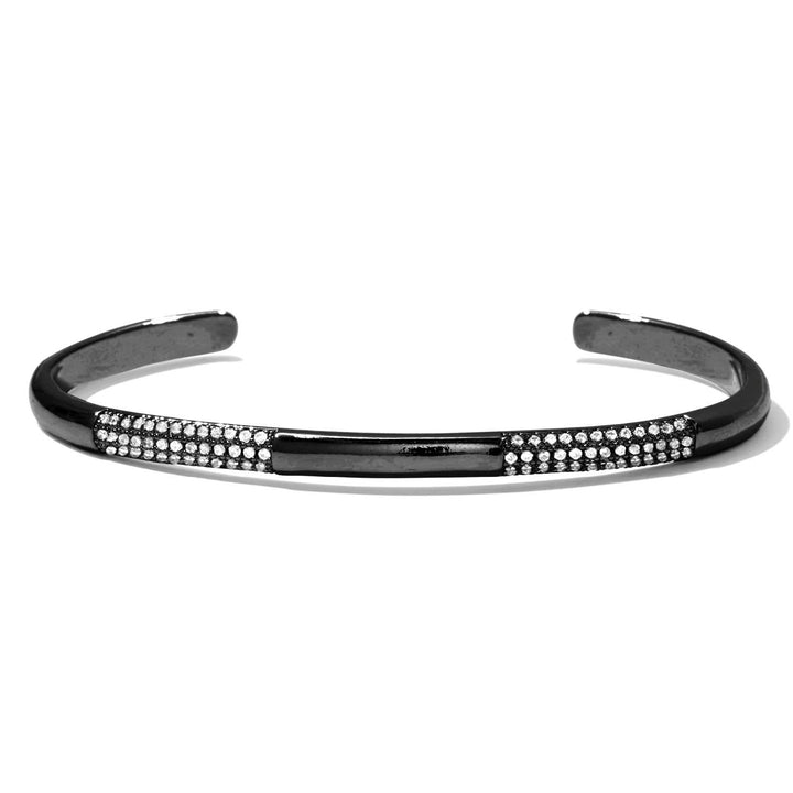 Gunmetal Simple Cuff With Cz Accents