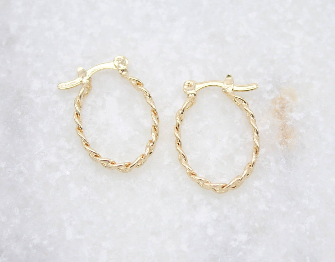 18K Gold Filled 3mm Oval Curb Cuban Designed Hoops Lever Back Hoop