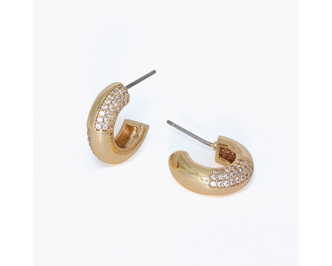 Gold chunky hoop earrings with pavé CZ crystal accents on steel posts