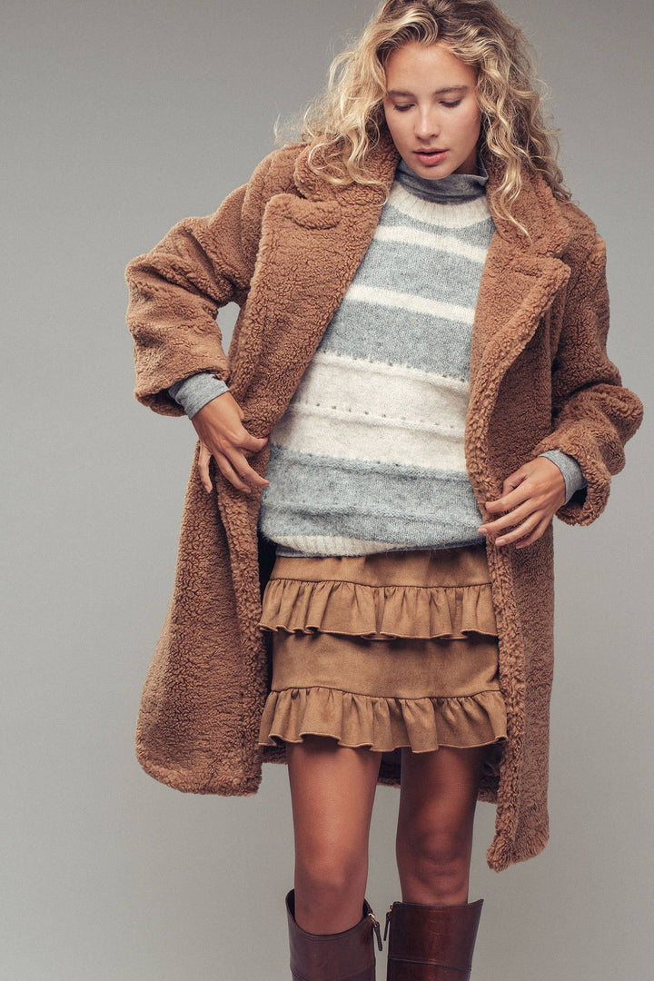 Cozy Longline Notched Lapel Teddy Coat