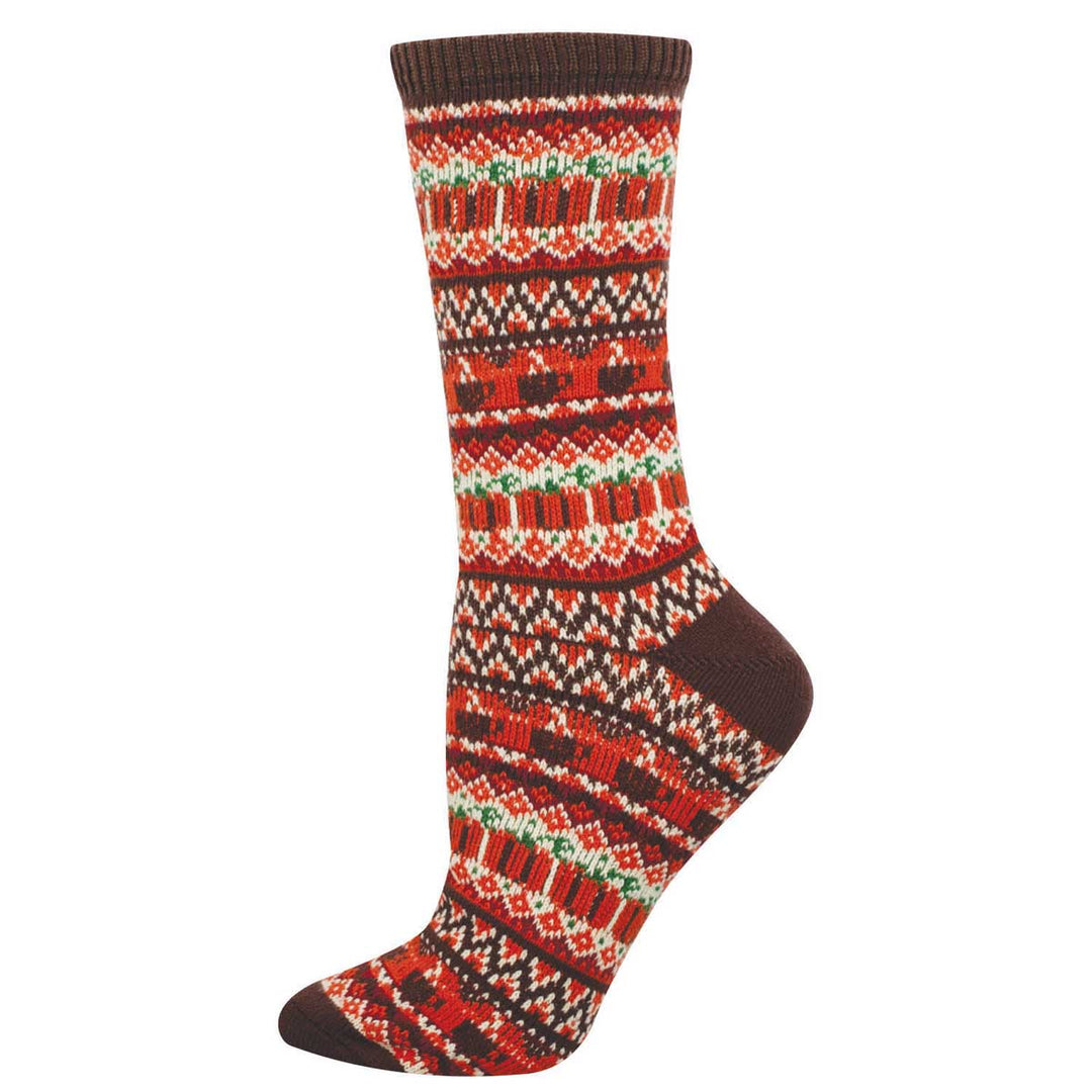 Socksmith Pumpkin Spice Is Nice womens crew socks with orange Fair Isle pattern and pumpkin design