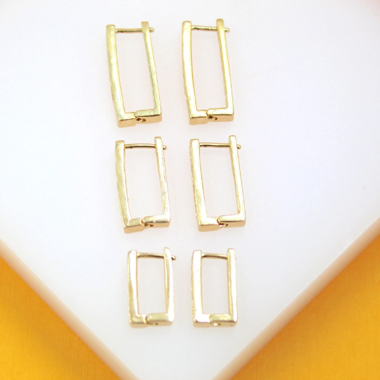 18K Gold Filled Rectangle CZ Hoops Earrings