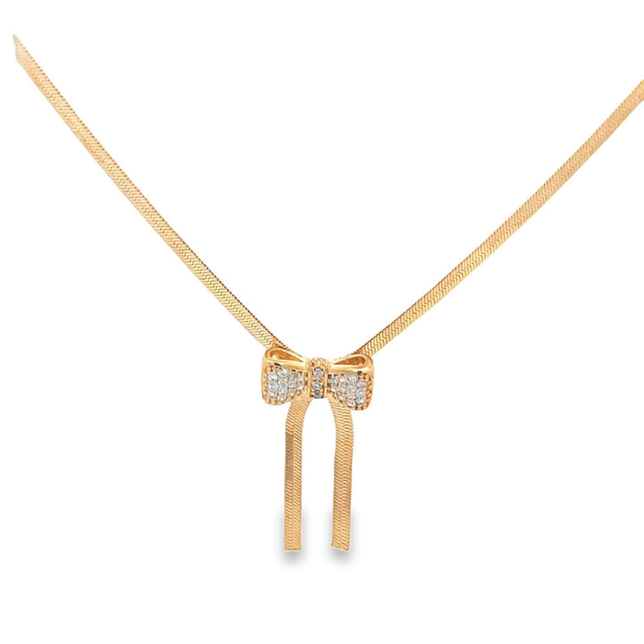 3mm Herringbone Snake Necklace with CZ Bowtie Charm