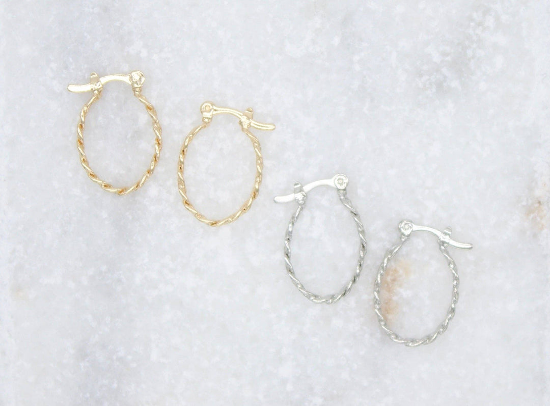 18K Gold Filled 3mm Oval Curb Cuban Designed Hoops Lever Back Hoop