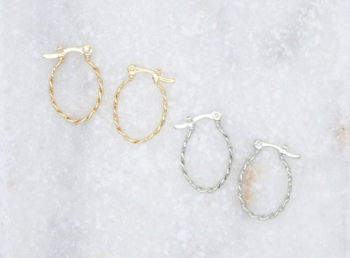 18K Gold Filled 3mm Oval Curb Cuban Designed Hoops Lever Back Hoop